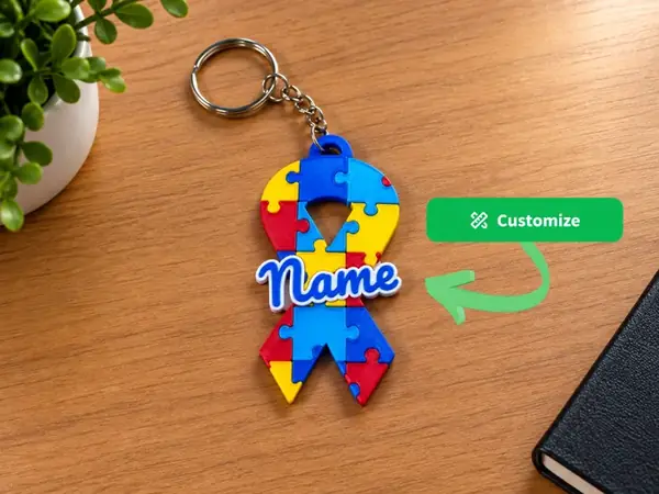 Custom Autism Awareness Ribbon Keychain