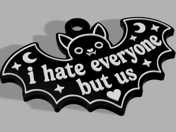 "I Hate Everyone But Us" Bat Keychain