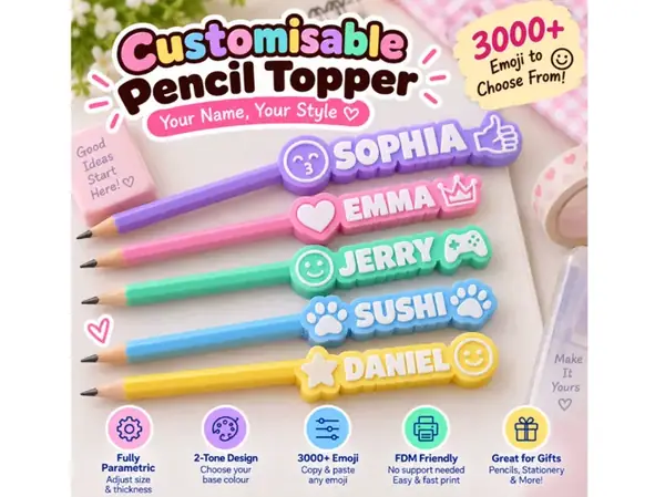 Custom Emoji Pencil Topper with Name – 3000+ Emojis