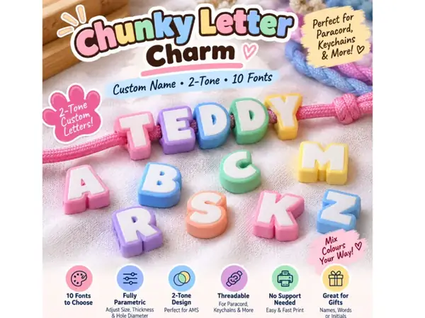 Custom Chunky Letter Charm Paracord Bead