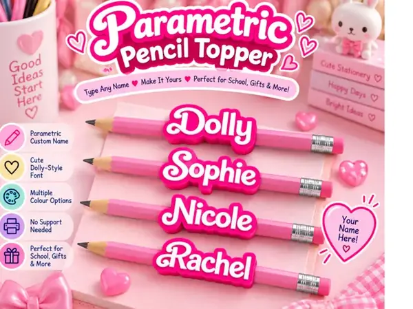 Custom Pink Dolly Pencil Name Topper