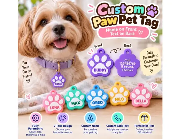 Custom Paw Pet Name Tag for Dogs & Cats