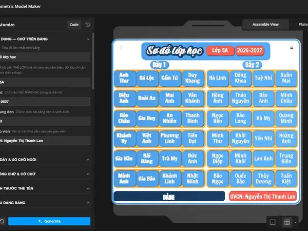 Custom Classroom Seating Chart
