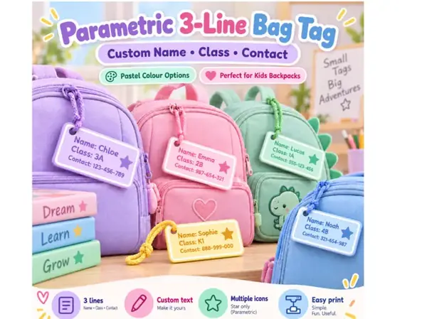 Custom 3-Line Kids School Bag Tag