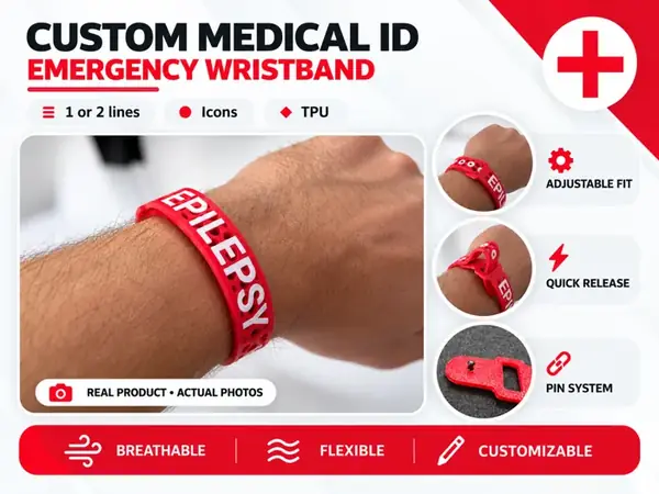 Custom TPU Emergency Medical ID Wristband
