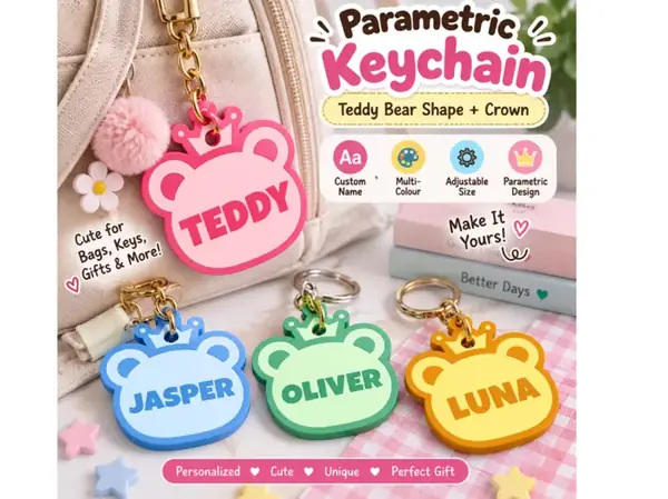 Custom Crown Teddy Name Keychain