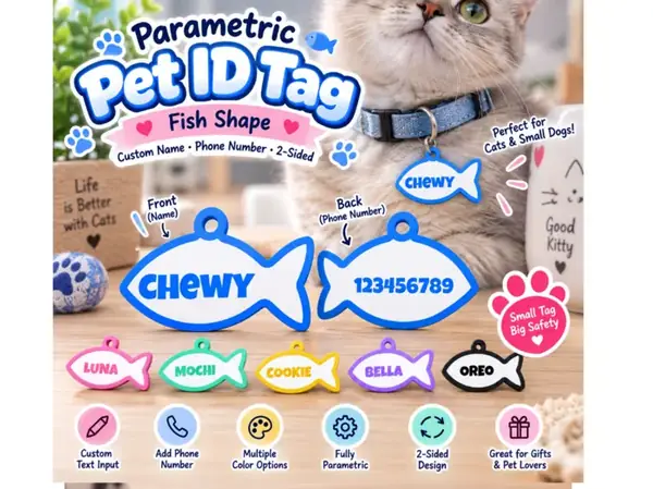 Custom Fish Pet ID Tag with Name & Phone