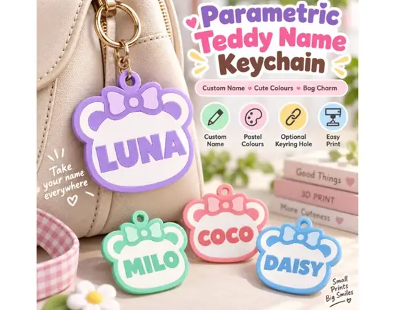 Custom Teddy Bear Name Keychain with Bowtie
