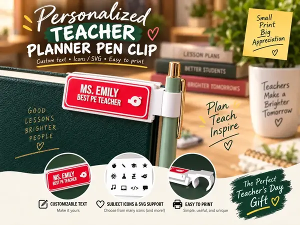 Custom Teacher Planner Pen Clip & Pen Holder