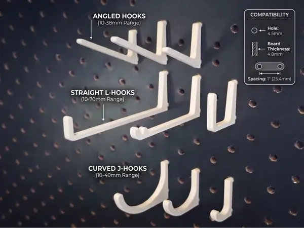 Custom Pegboard Hooks – 1" / 25.4 mm Spacing