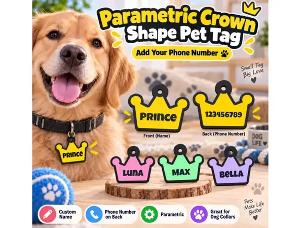 Custom Crown Pet Tag with Name & Phone