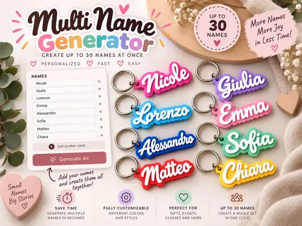 Custom Multi-Name Keychains (Pacifico Font)