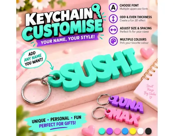 Custom Zigzag Name Keychain Charm