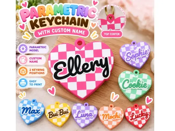 Custom Checker Heart Name Keychain