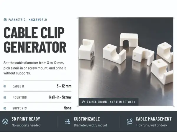 Custom Nail-In Cable Clip (3–12 mm)