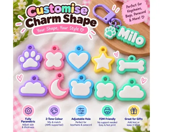 Custom Two-Tone Charm Keychain – 10 Shapes