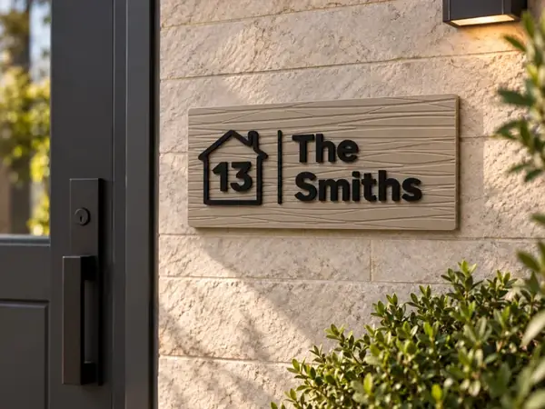 Custom Wood-Look Family Door Sign & House Number
