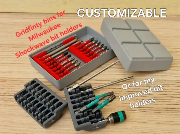 Gridfinity Bin for Milwaukee Shockwave Bit Holders