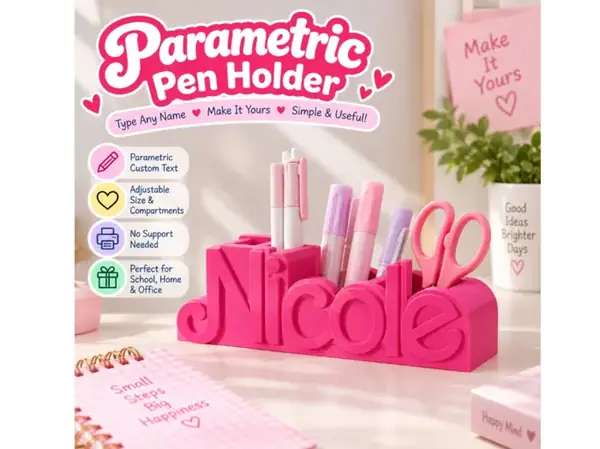 Custom Pink Dolly Single-Color Name Pen Holder