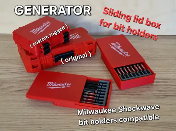 Sliding Lid Box for 4 Milwaukee Shockwave Bit Holders